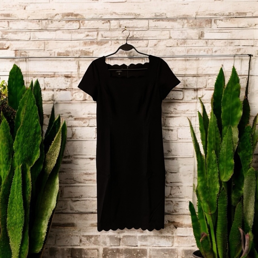 Talbots Black Shift Dress with Scalloped Edges
